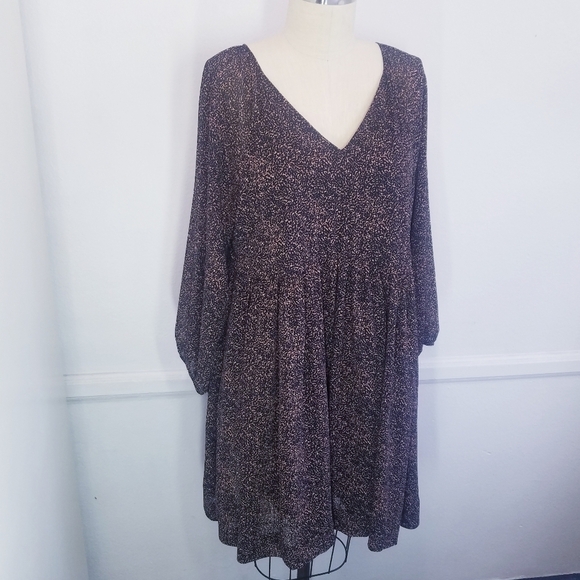 Madewell |‎ Vneck print Long Sleeve mini Flare Dress L - Picture 10 of 16